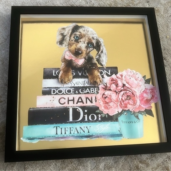 Oliver Gal Dachshund Shadow Box Fashion Tiffany Blue Book Office Floral Coco Dog - Picture 8 of 8